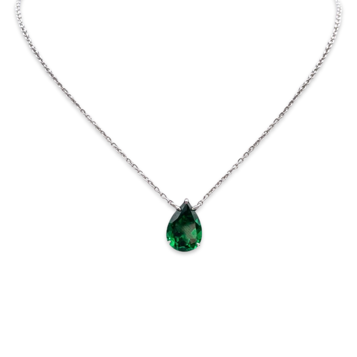 Classic Single Pear Cut Silver Necklace