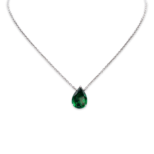 Classic Single Pear Cut Silver Necklace