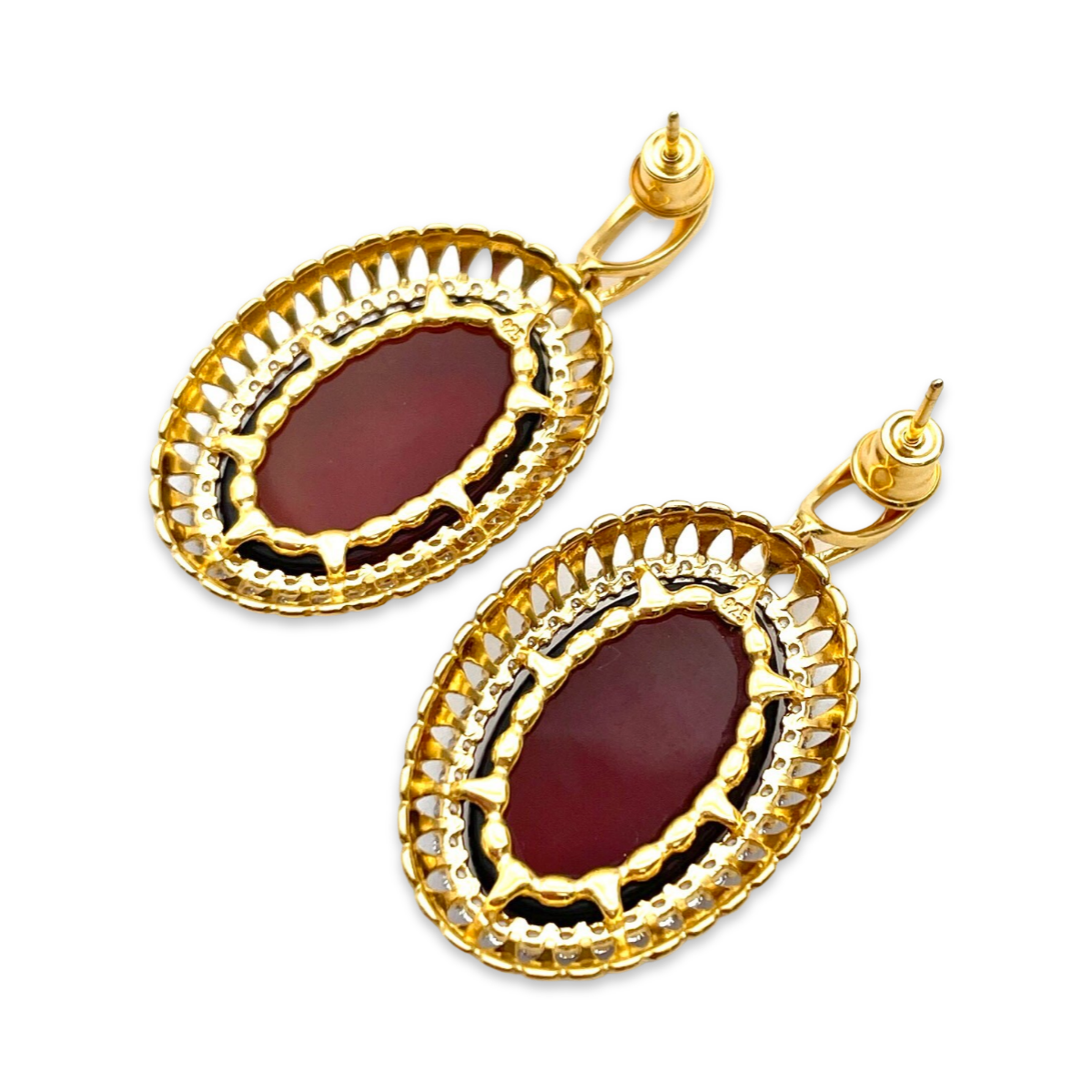 Gold-plated earrings with amber and zircons