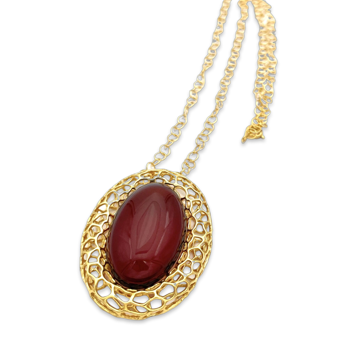 Gold plated necklace with Amber