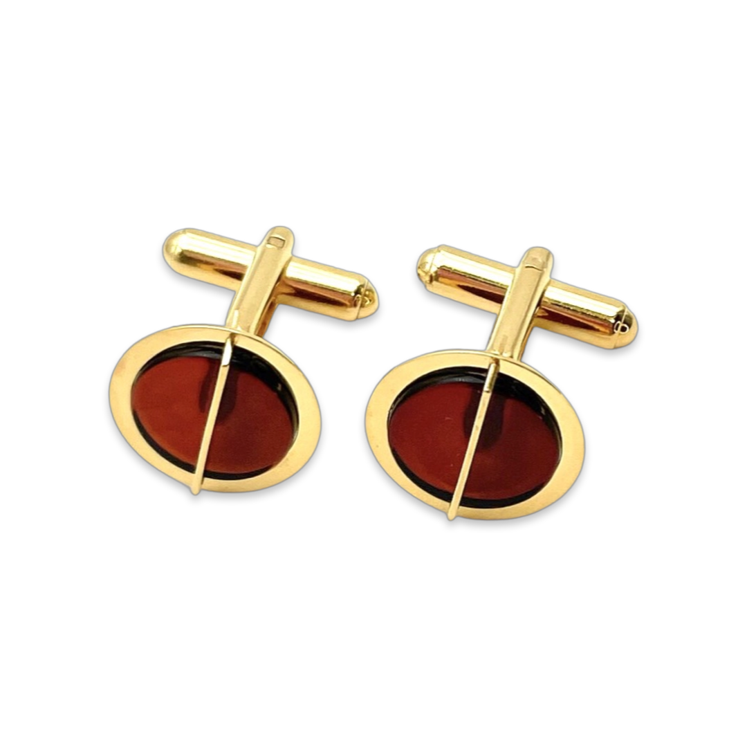 Gold-plated cufflinks with amber