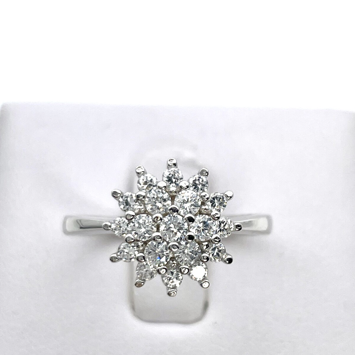 Silver ring Flower with white zircons