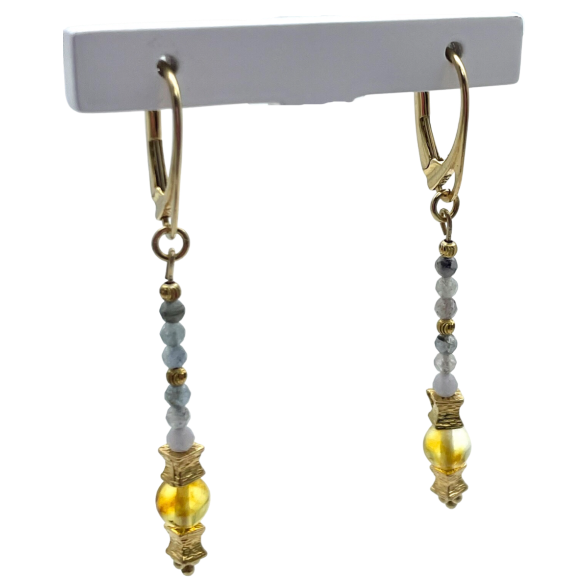 Gold-plated amber and beaded earrings