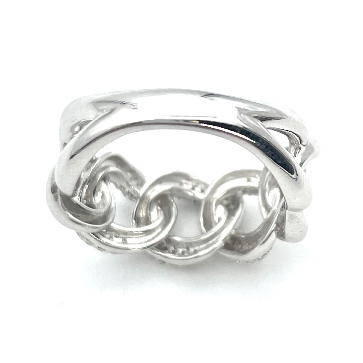 Silver Braided ring with white zircons