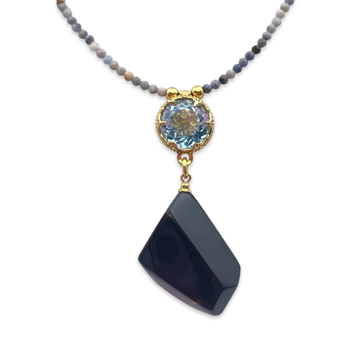 Necklace with black amber and topaz