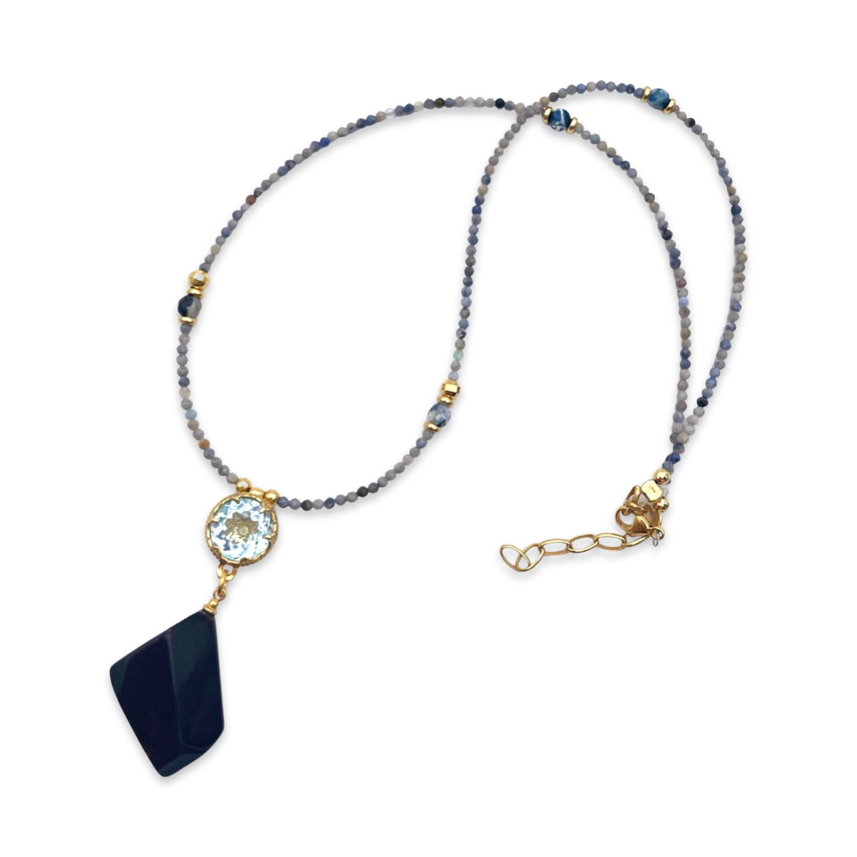 Necklace with black amber and topaz