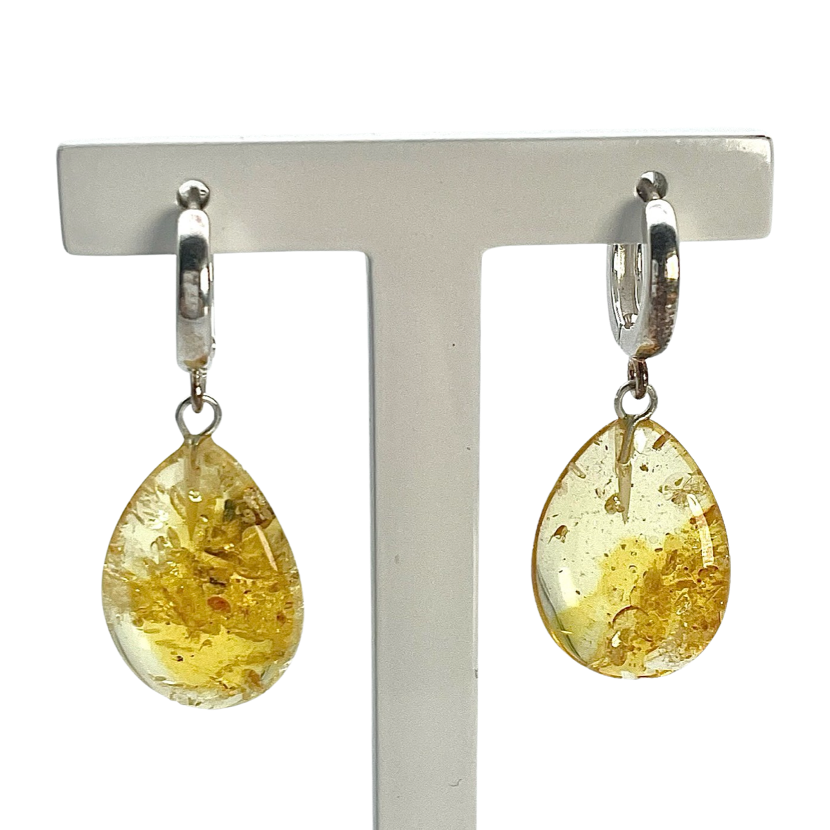 Silver amber earrings