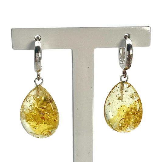 Silver amber earrings