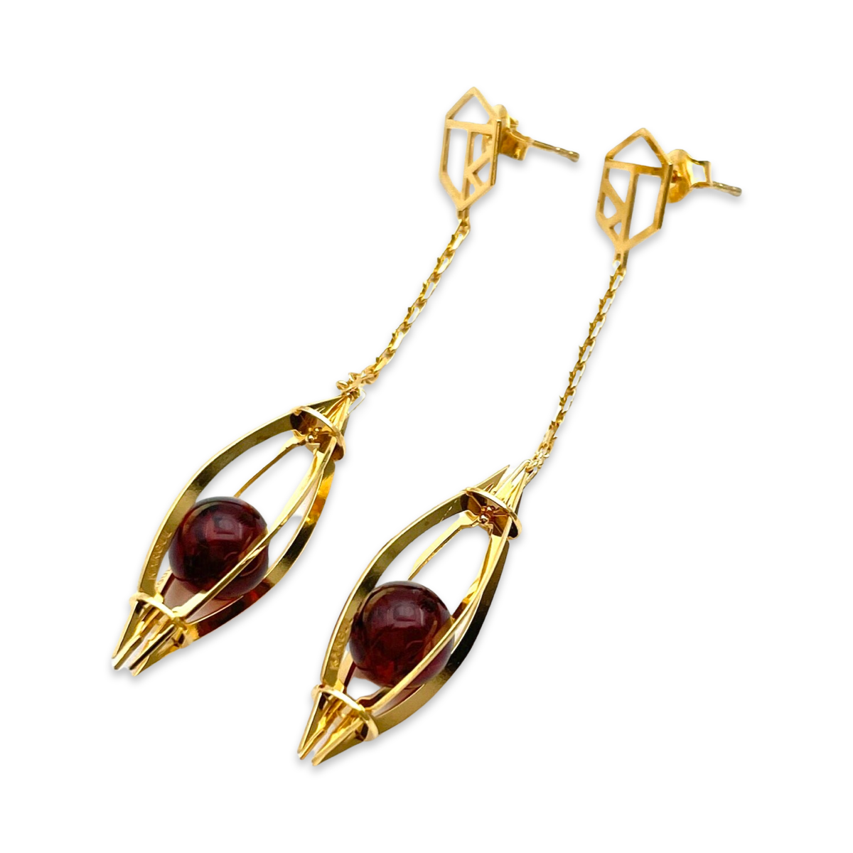 Gold plated amber earrings