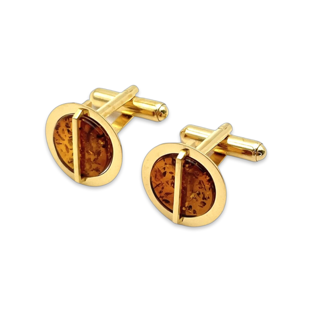 Gold-plated cufflinks with amber