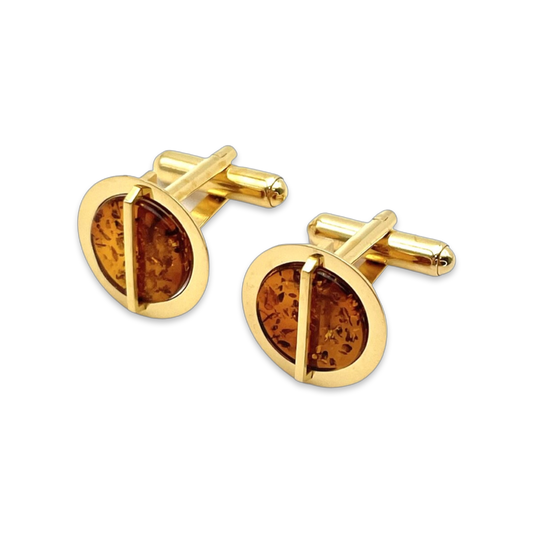 Gold-plated cufflinks with amber