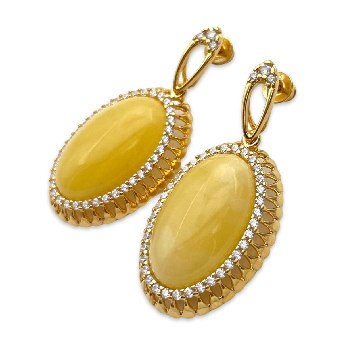 Gold-plated earrings with amber and zircons