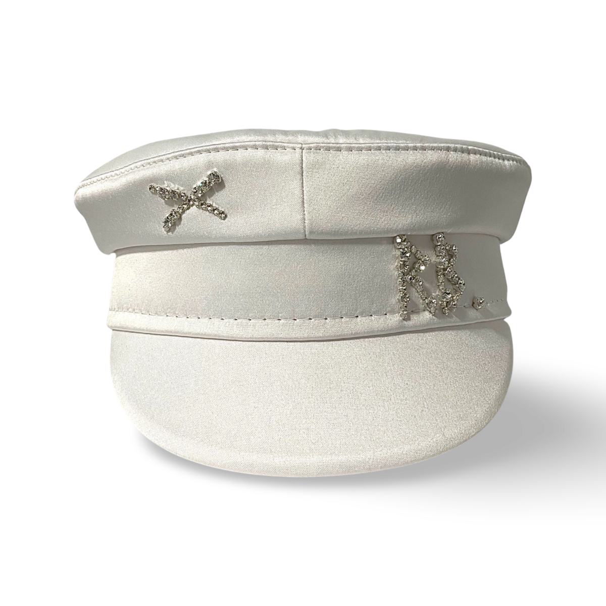 Crystal-embellished Satin Baker Boy Cap