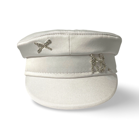 Crystal-embellished Satin Baker Boy Cap