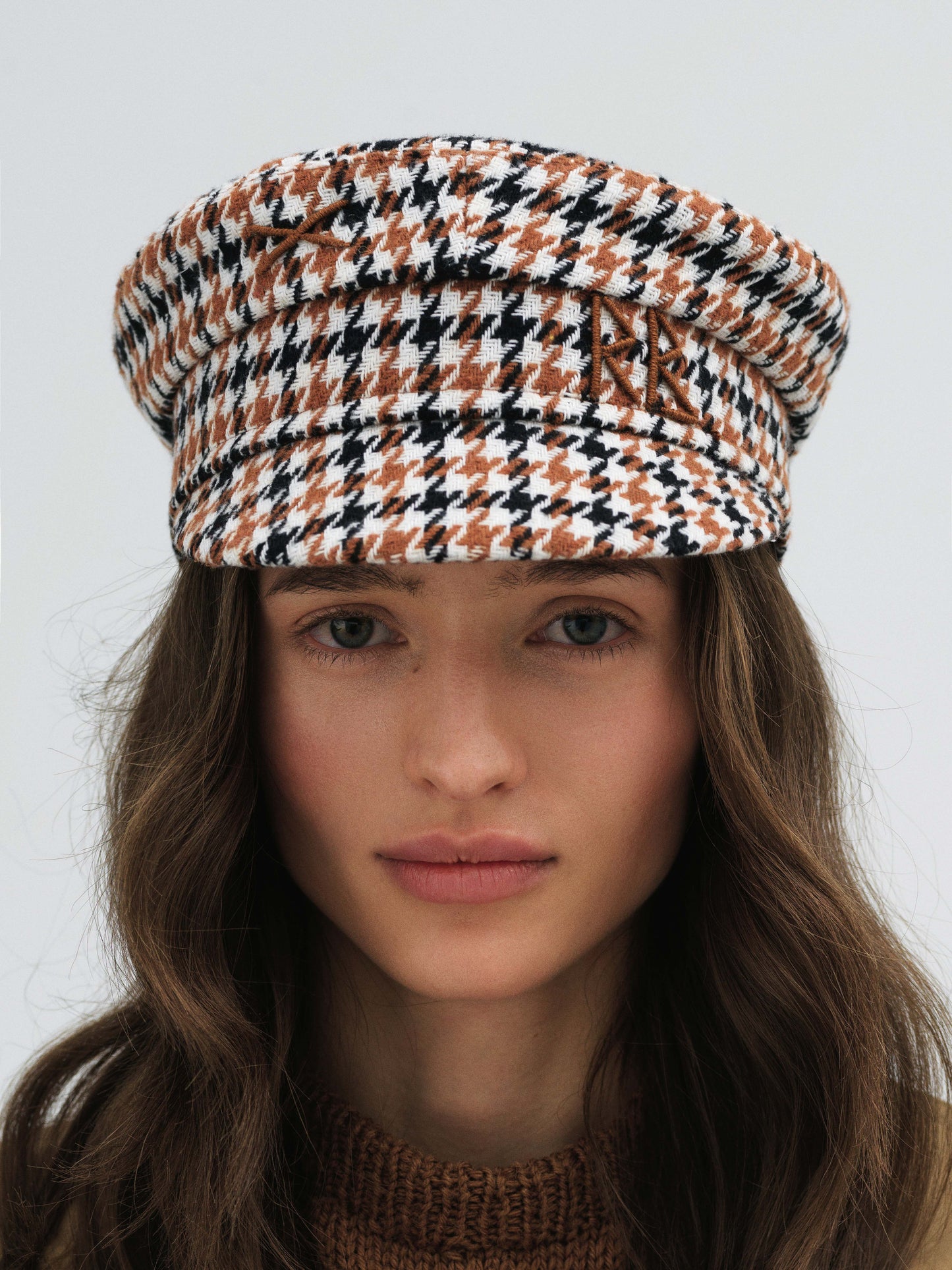 Houndstooth cotton-blend baker boy cap