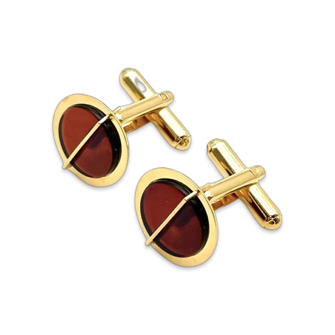 Gold-plated cufflinks with amber