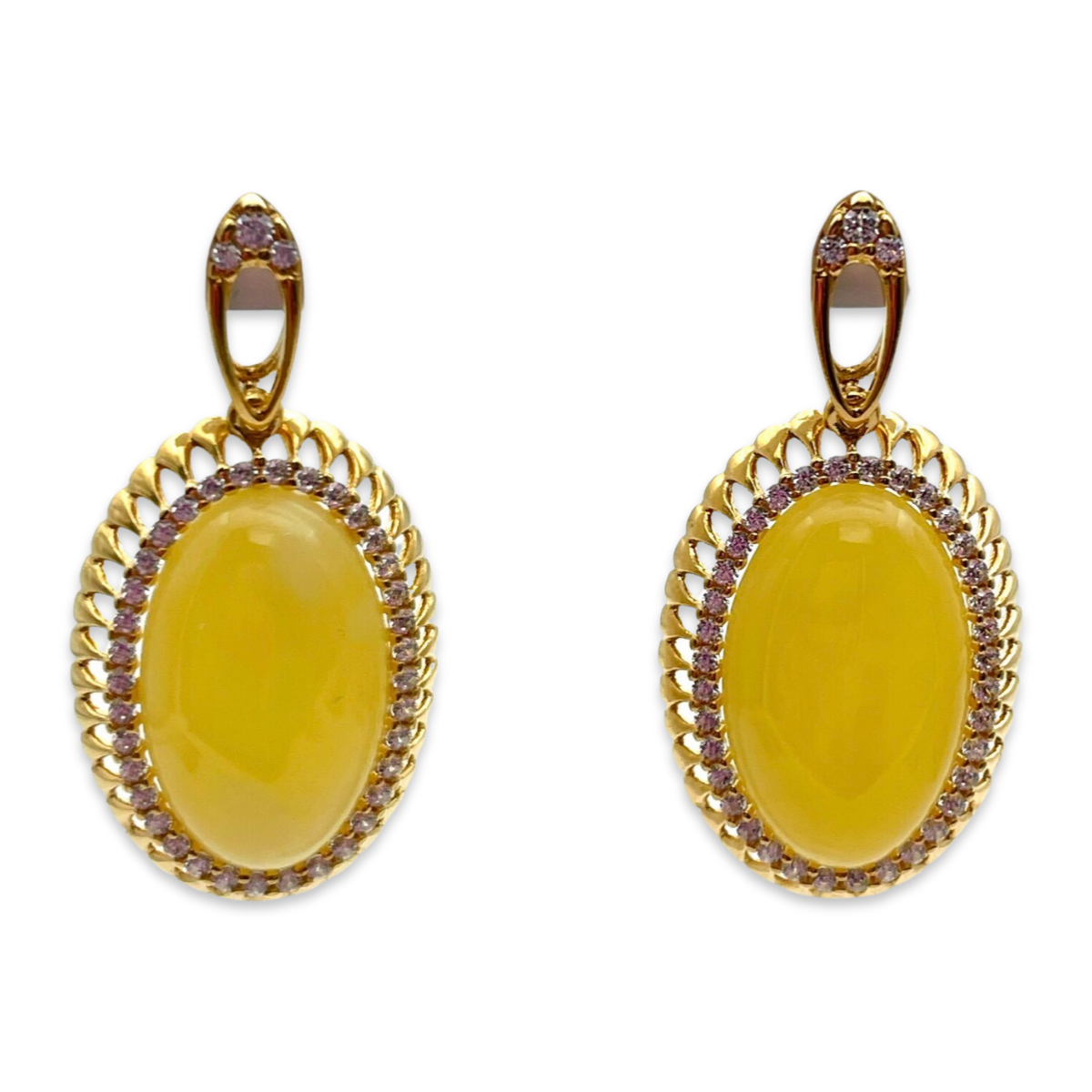 Gold-plated earrings with amber and zircons