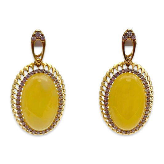 Gold-plated earrings with amber and zircons