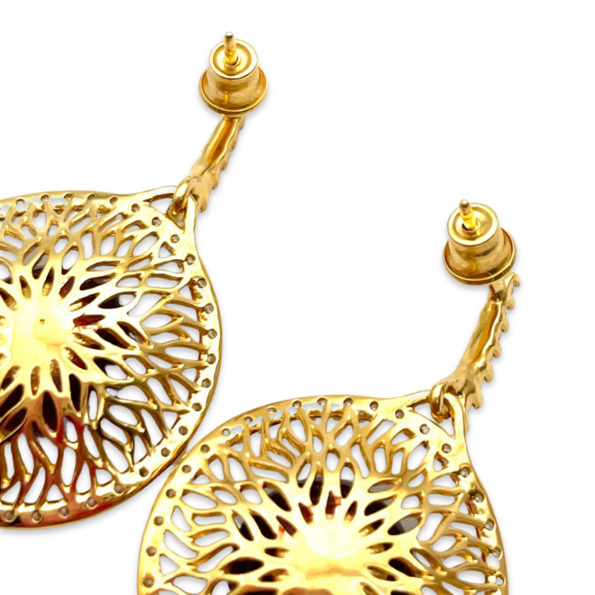 Gold-plated earrings with amber and zircons