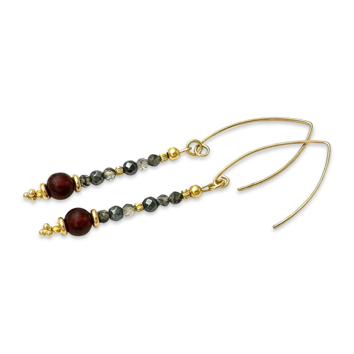 Gold-plated earrings with amber and beads