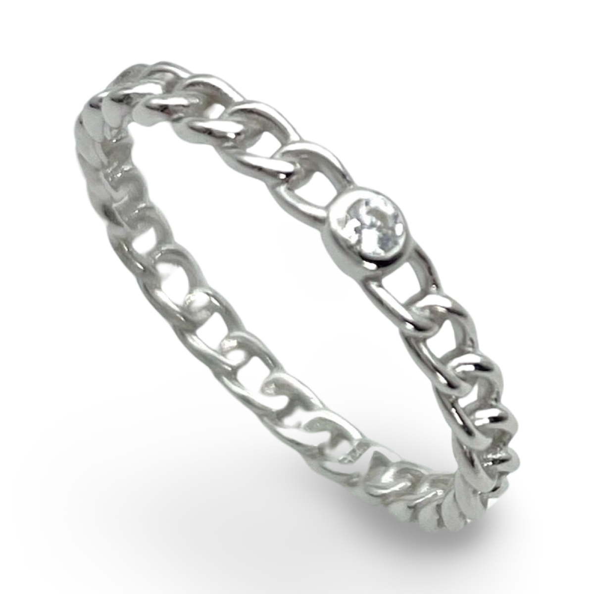 Silver Braided ring with white zircon