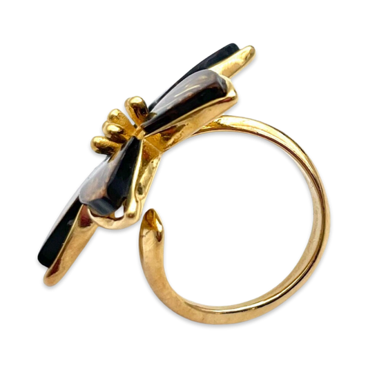 Gold-plated amber ring Flower