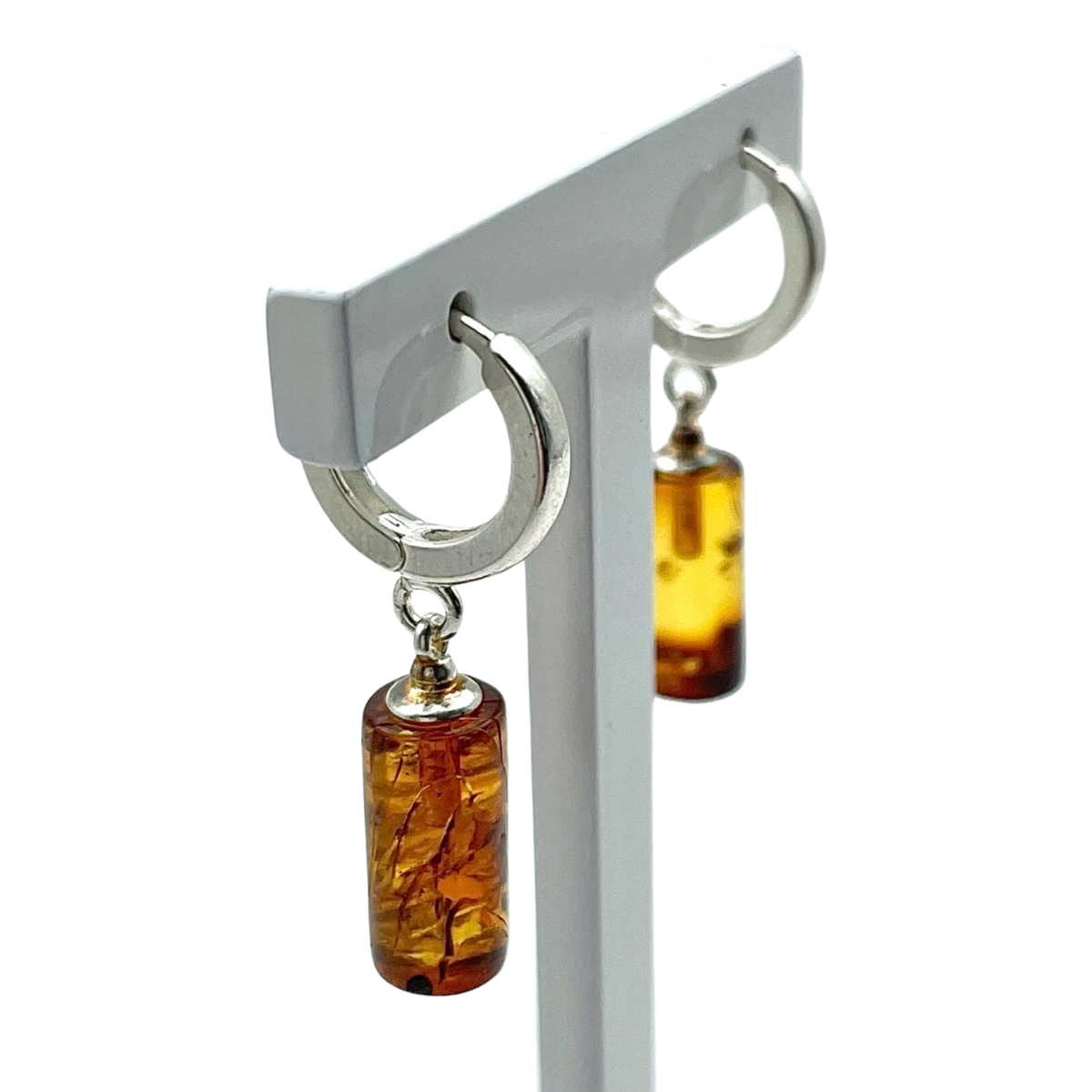 Silver amber earrings