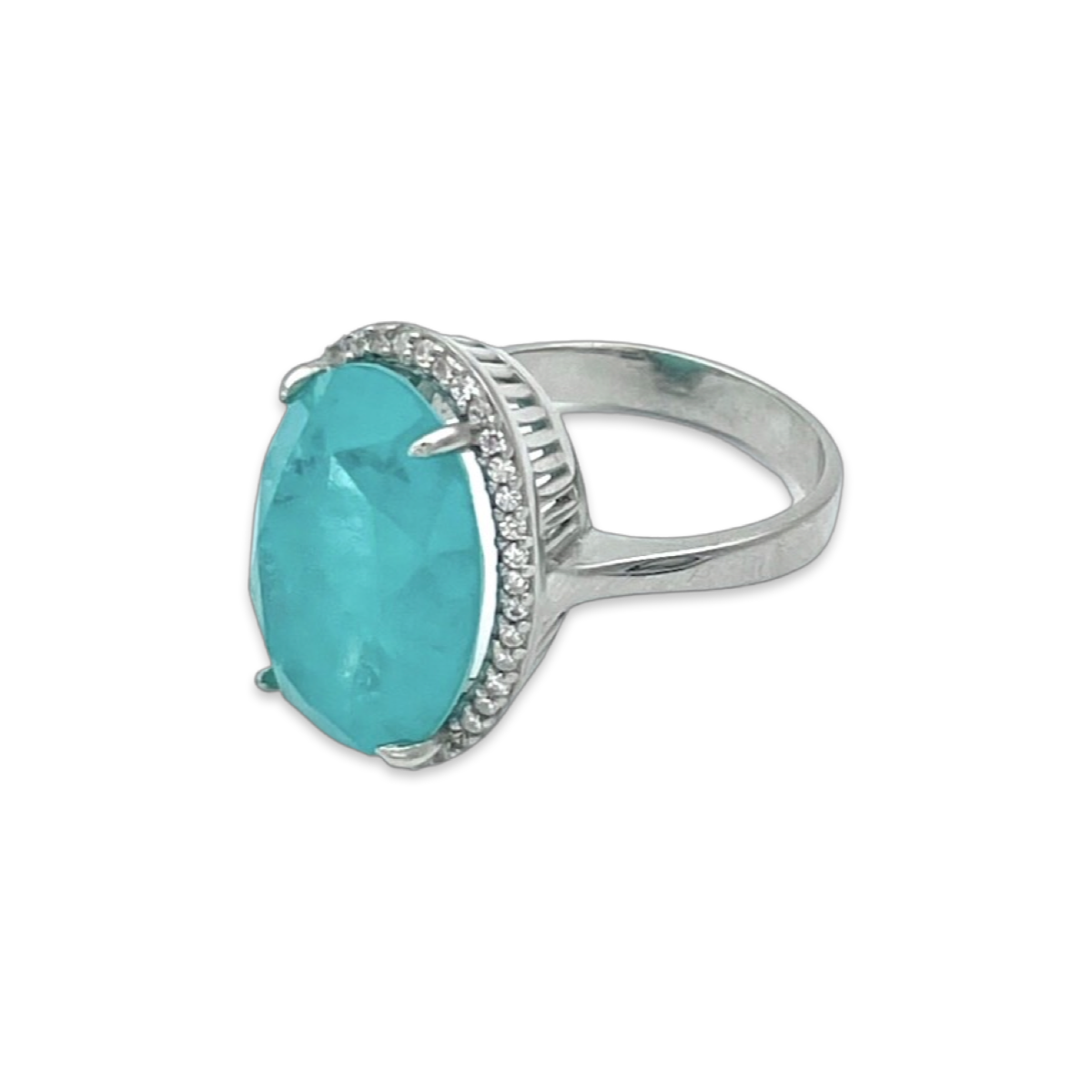 Silver ring with Paraiba and zircons