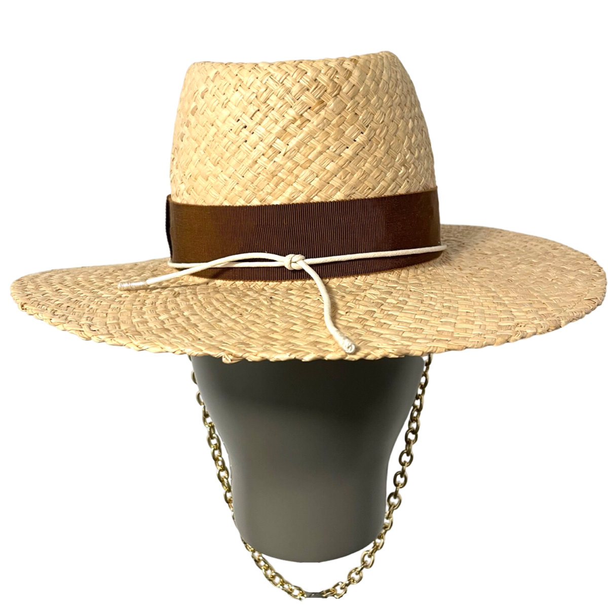 Chain Strap Straw Fedora Hat