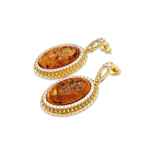 Gold-plated earrings with amber and zircons