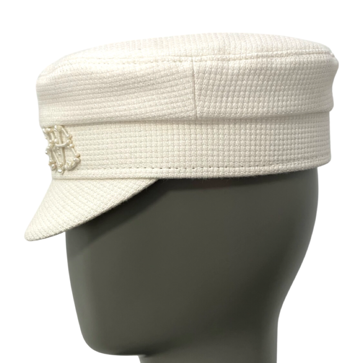 Monogram and pearls embellished Baker Boy Cap