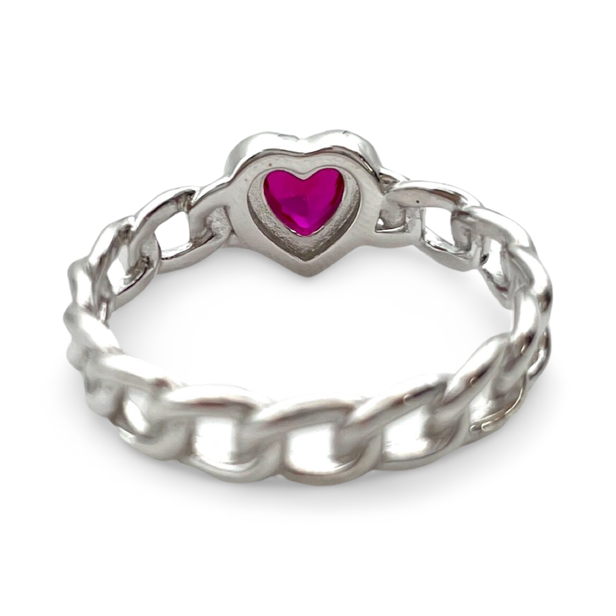 Silver Braided ring Heart with red zircon