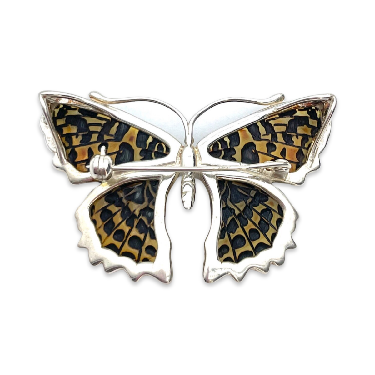 Silver amber brooch pendant Butterfly