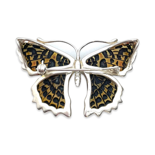 Silver amber brooch pendant Butterfly