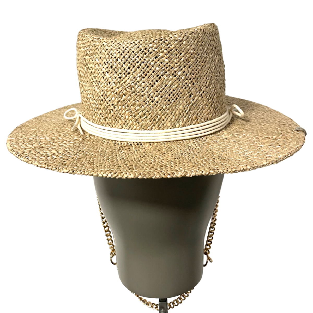 Monogram embellished Chain Strap Boater Hat