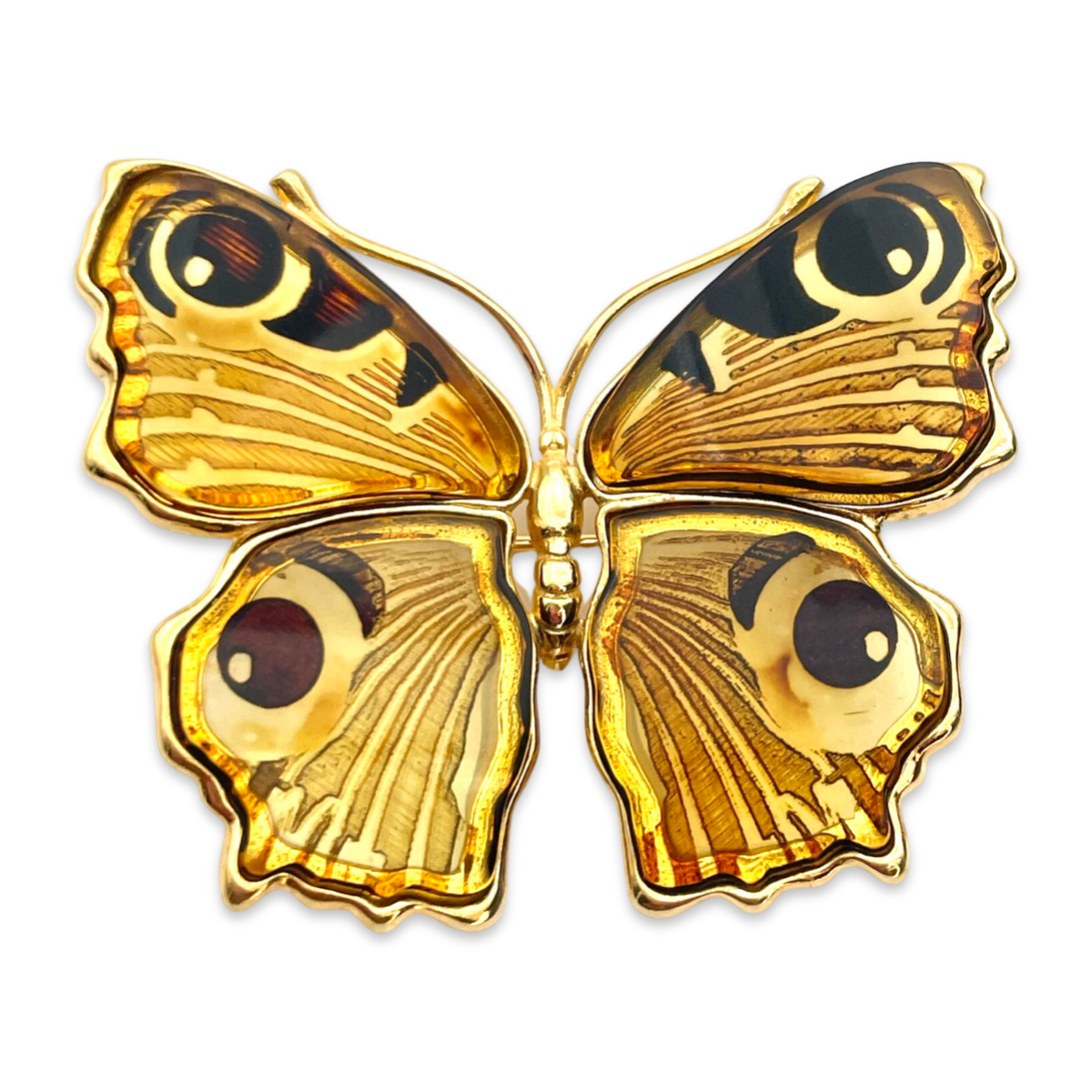 Gilded butterfly brooch with amber