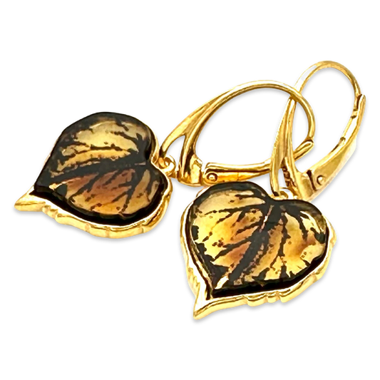 Gold-plated amber earrings Leaf