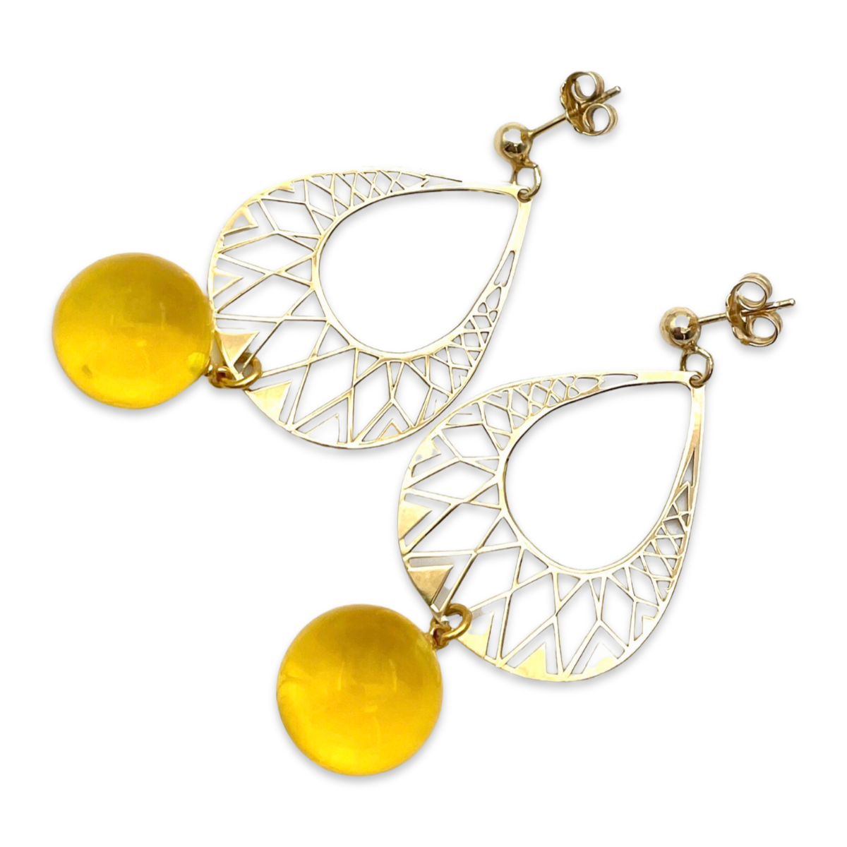 Gold plated earrings with amber