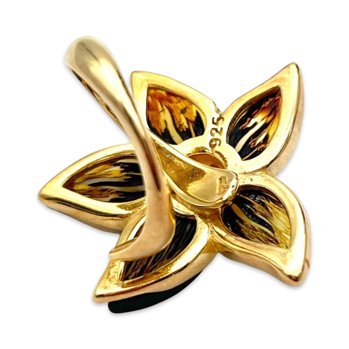 Gold-plated amber ring Flower