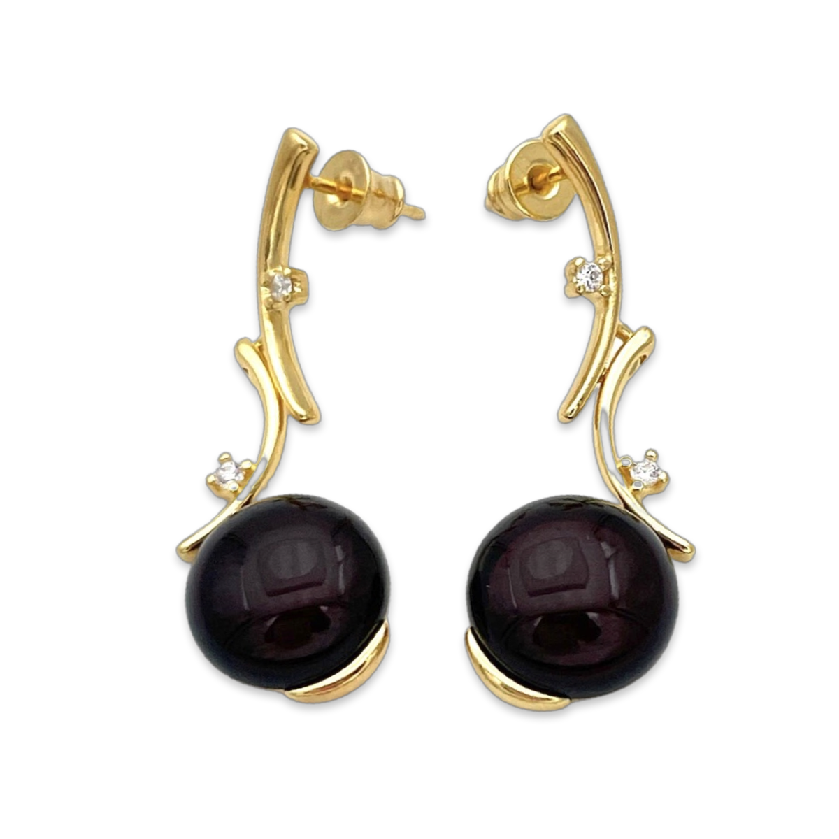 Gold-plated earrings with amber and zircons