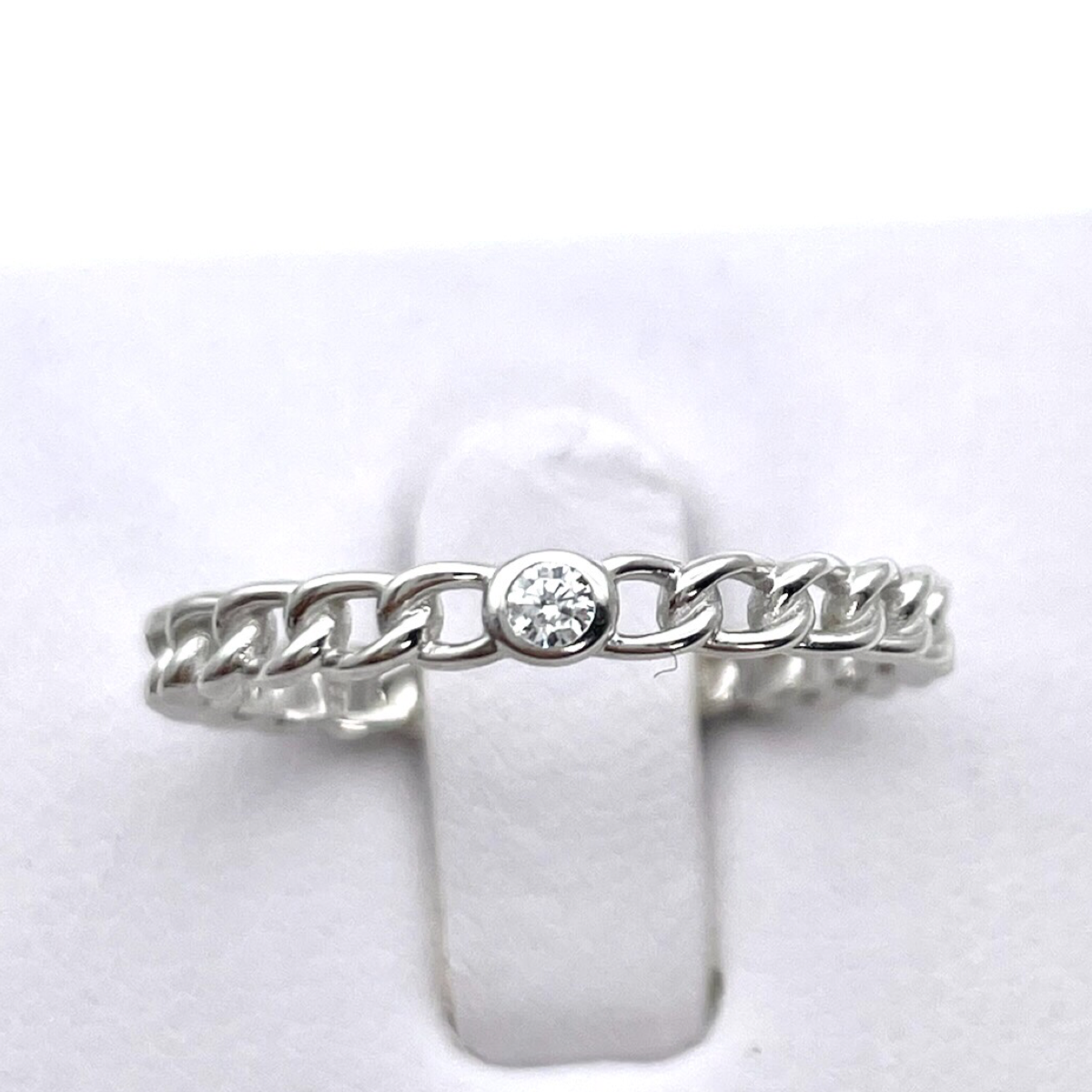 Silver Braided ring with white zircon