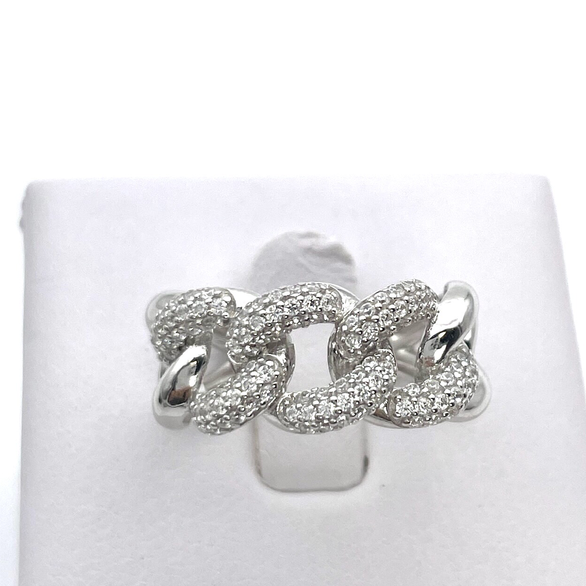 Silver Braided ring with white zircons