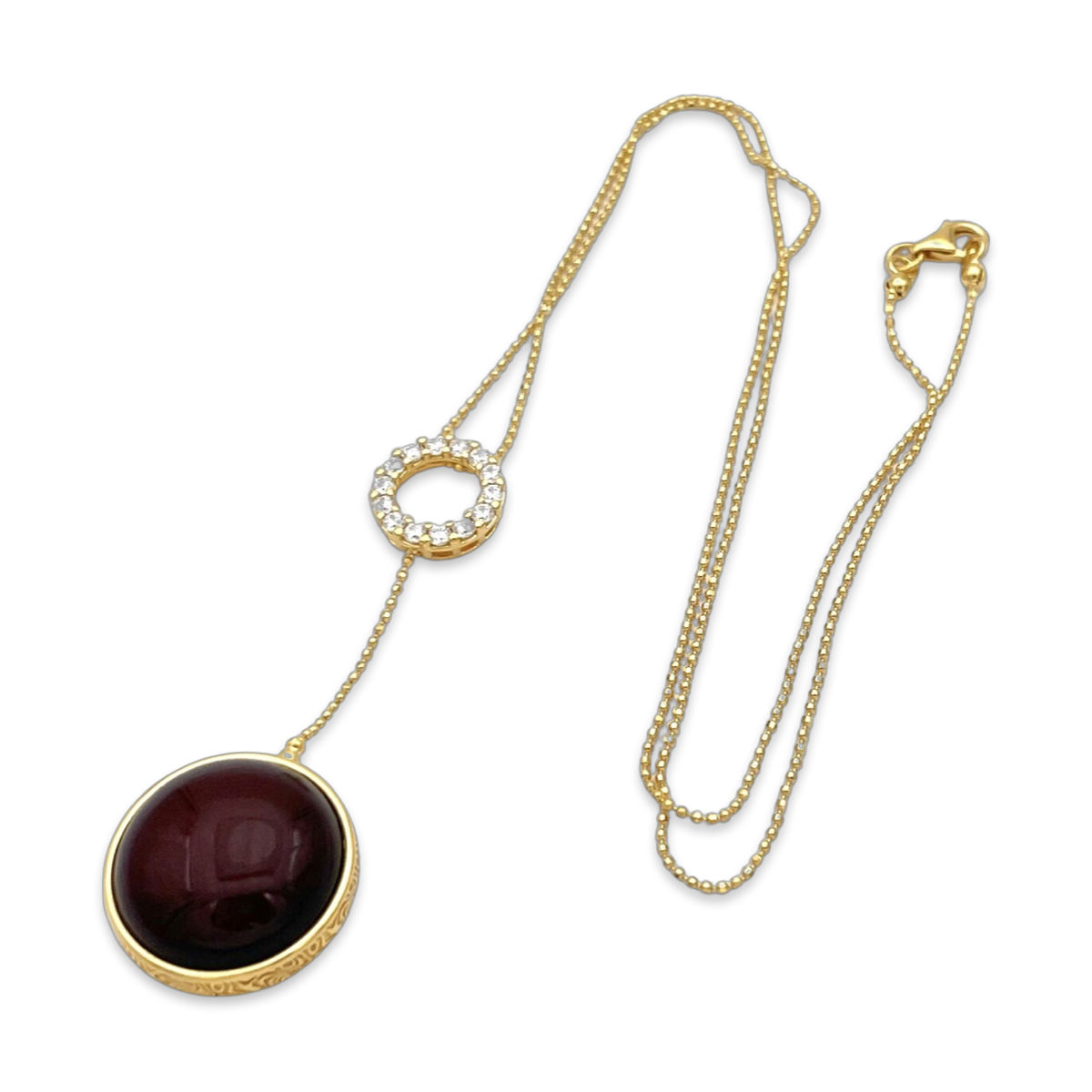 Gold-plated necklace with amber and zircons