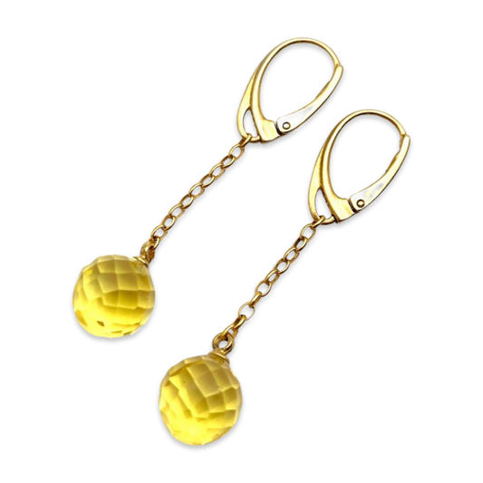 Gilded earrings with faceted amber, Small