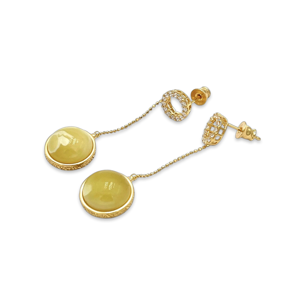 Gold-plated earrings with amber and zircons