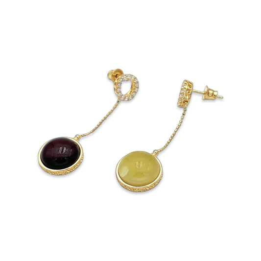 Gold-plated earrings with amber and zircons