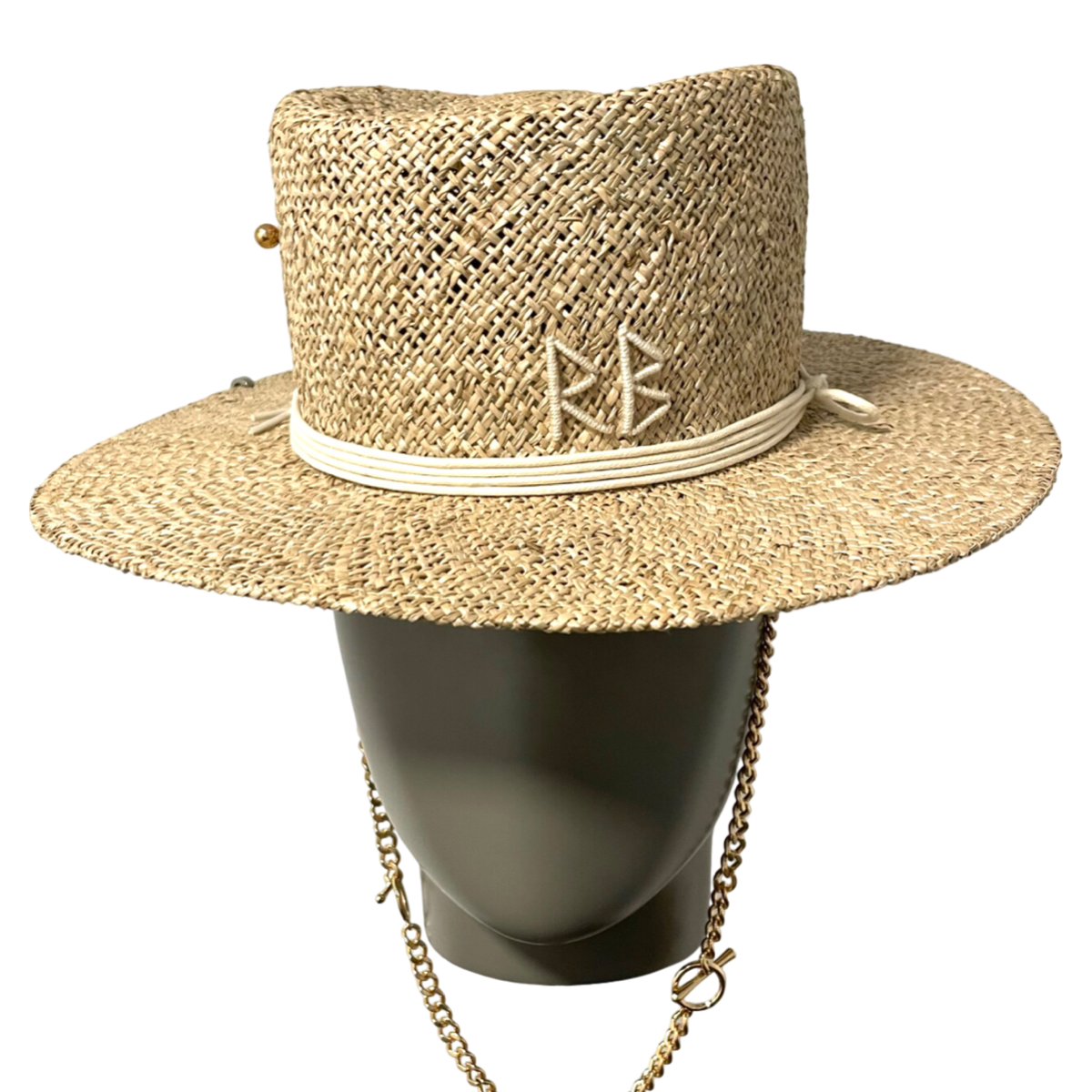 Monogram embellished Chain Strap Boater Hat