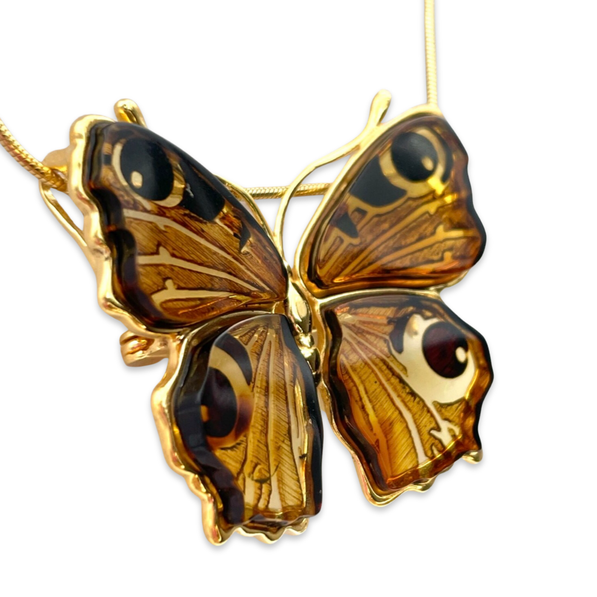 Gold-plated amber pendant Butterfly