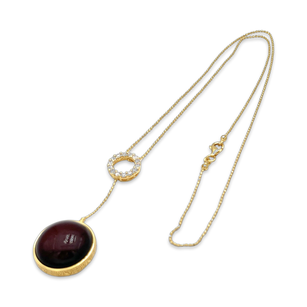 Gold-plated necklace with amber and zircons