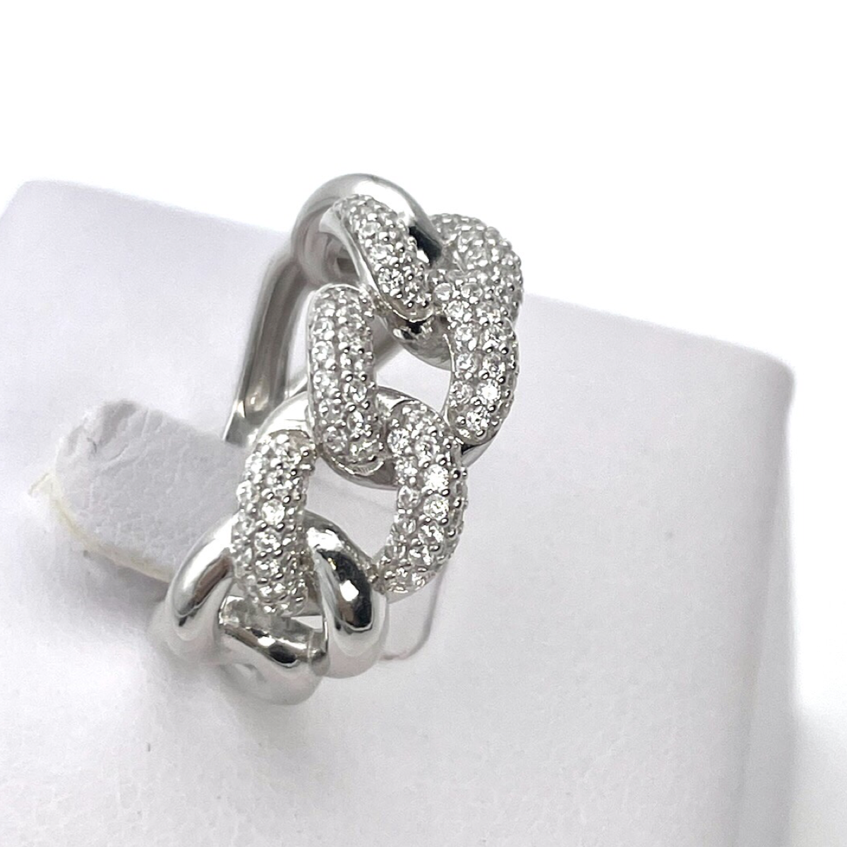 Silver Braided ring with white zircons